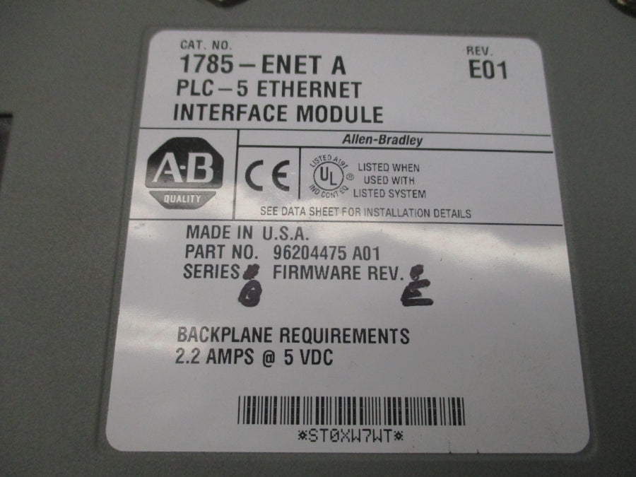 ALLEN BRADLEY 1785-ENET SER. A 5VDC 2.2A REV. E01 (AS PICTURED) UNMP
