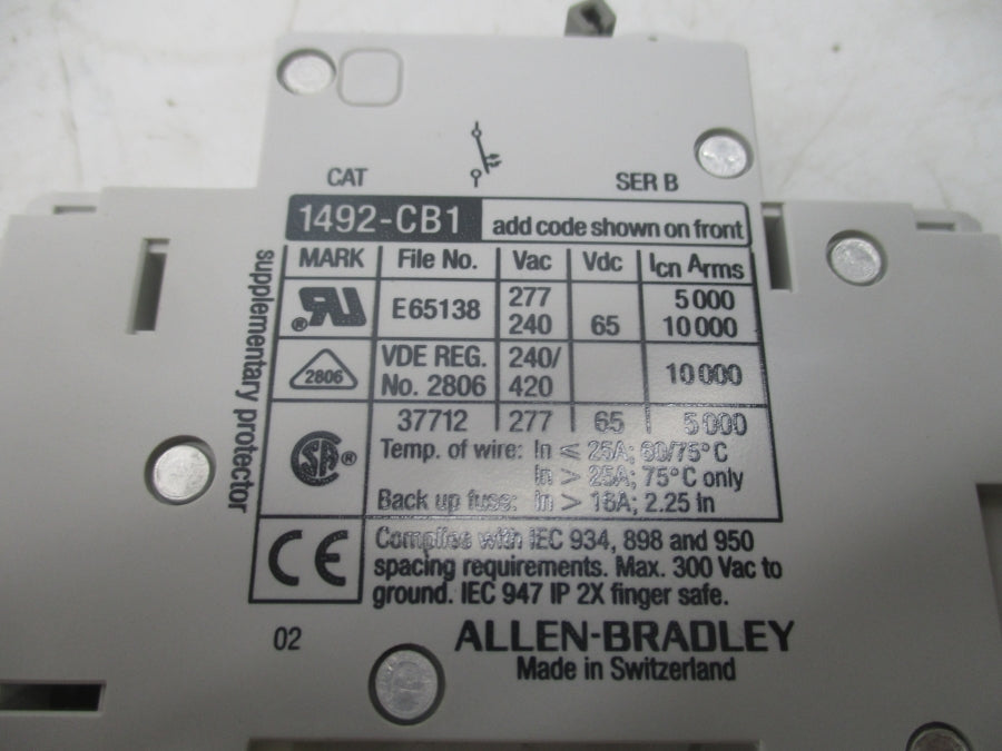 ALLEN BRADLEY 1492-CB1G160 SER. B 160V 16A NSMP