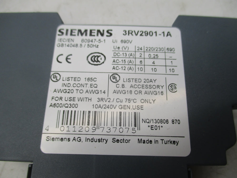 SIEMENS 3RV2901-1A 240V 10A NSNP