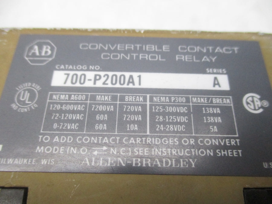 ALLEN BRADLEY 700-P200A1 SER. A 115-120/110V (AS PICTURED) UNMP