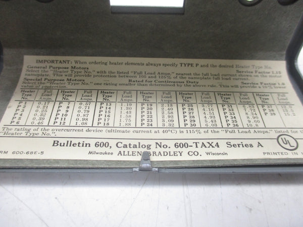 ALLEN BRADLEY 600-TAX4 SER. A (BK/WH) NSMP