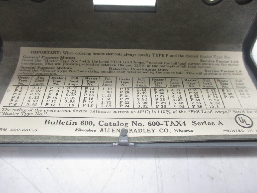 INDUSTRIAL SPARE PART 600-TAX4 SER. A (BK/WH) NSMP