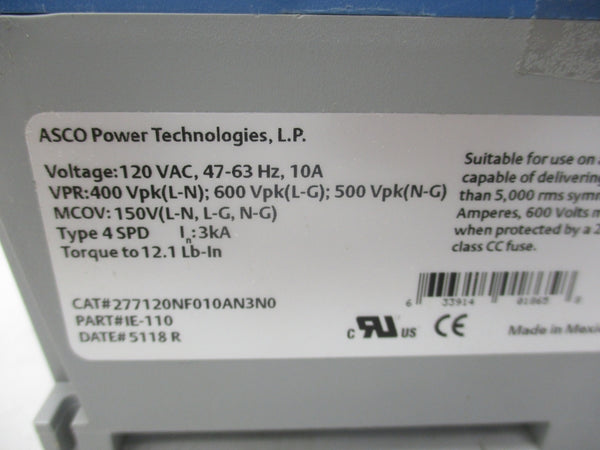 ASCO 277120NF010AN3N0 IE-110 120VAC 10A NSMP