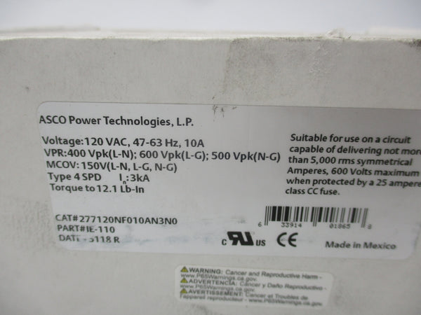 ASCO 277120NF010AN3N0 IE-110 120VAC 10A NSMP