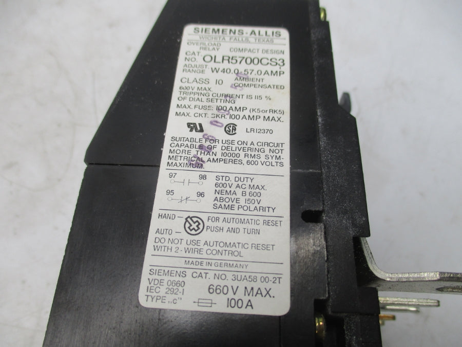 SIEMENS OLR5700CS3 660V 100A NSNP