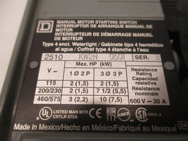SQUARE D 2510KW2H0501 SER. B 600V 30A NSNP