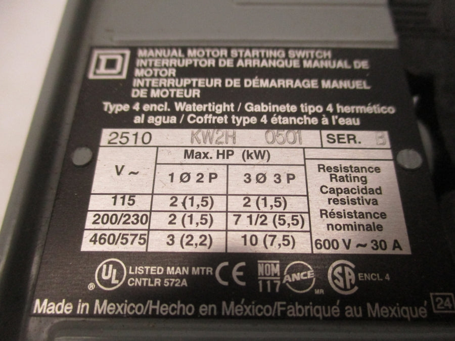 SQUARE D 2510KW2H0501 SER. B 600V 30A NSNP