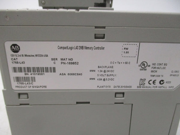ALLEN BRADLEY 1768-L43 SER. C F/W 1.05 24VDC 1.3A NSNP