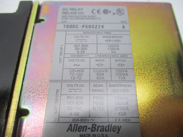 ALLEN BRADLEY 700DC-P600Z24 SER. A 24VDC NSMP