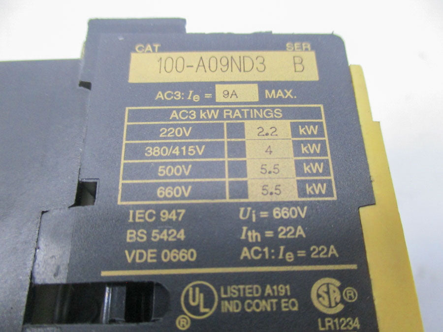 INDUSTRIAL SPARE PART 100-A09ND3 SER. B 110/120V 9A UNMP
