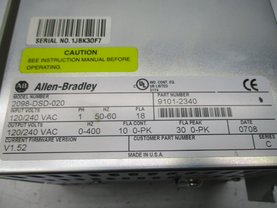 INDUSTRIAL SPARE PART 2098-DSD-020 SER. C F/W V1.52 120/240VAC 18A UNMP