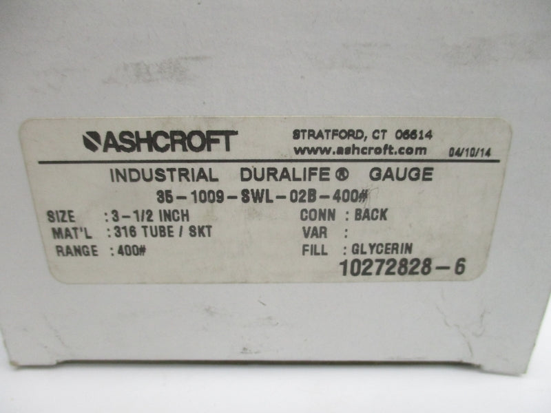 ASHCROFT 35-1009-SWL-02B-400# 0-400PSI NSMP