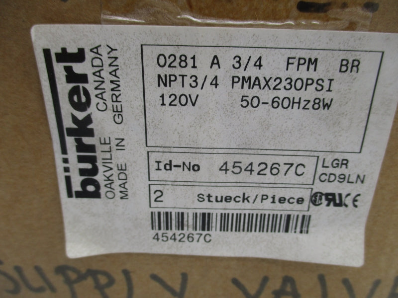 BURKERT 454267C 120V 230PSI NSMP