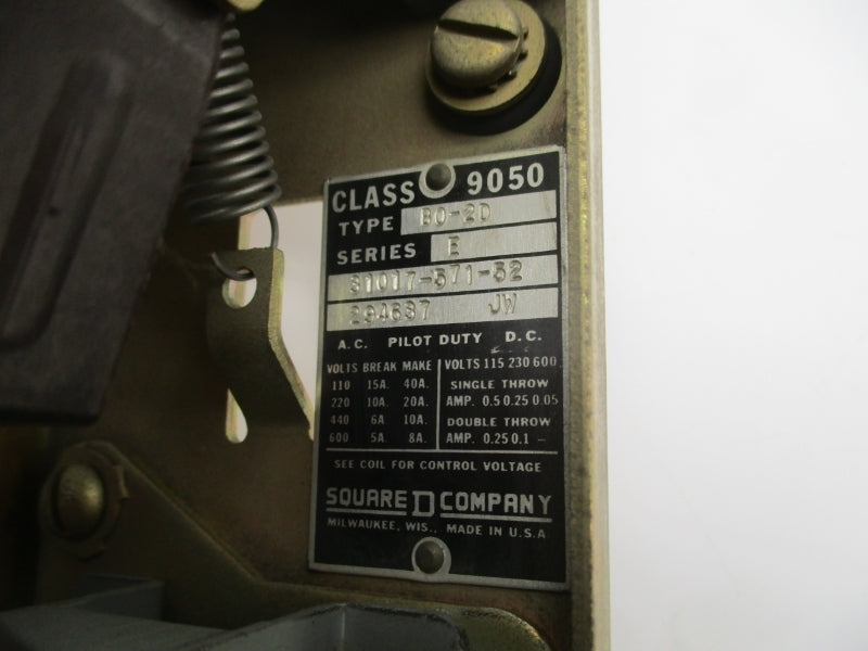 SQUARE D 9050B0-2D SER. E 120-600VAC 6A UNMP
