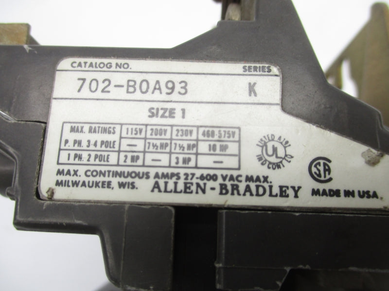 ALLEN BRADLEY 702-B0A93 SER. K 110/120V, 27A UNMP