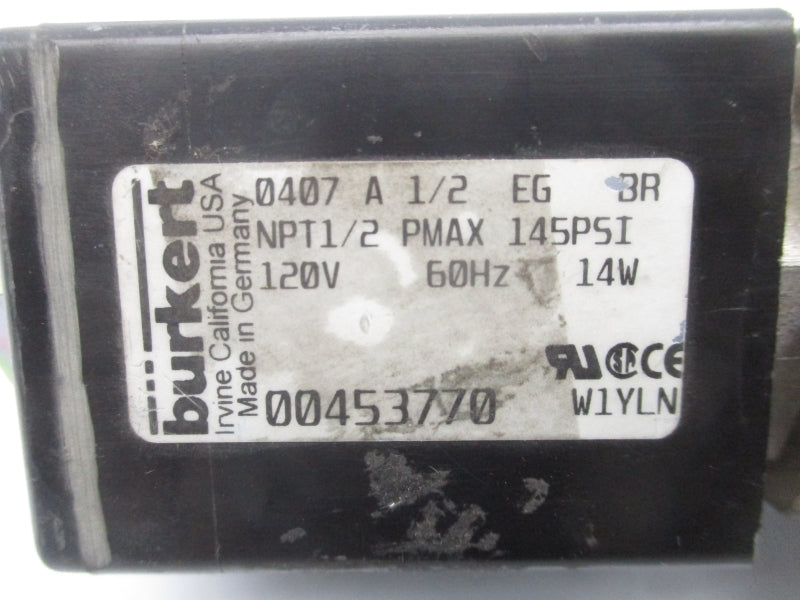BURKERT 0407 A 1/2 EG BR 00453770 120V 145PSI UNMP