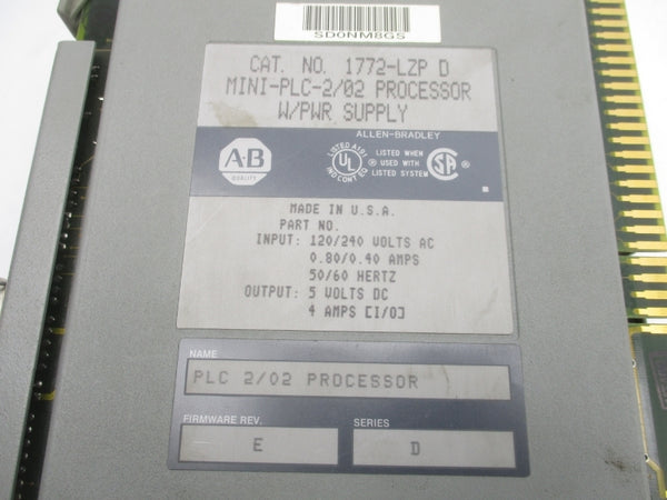 ALLEN BRADLEY 1772-LZP SER. D F/W E 120/240VAC .8/.40A UNMP