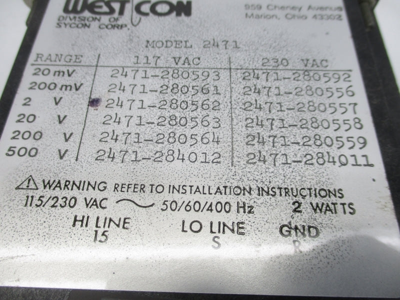 WESTCON 2471-0280562 115/230VAC UNMP