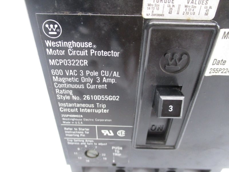 WESTINGHOUSE MCP0322CR 600VAC 3A NSNP
