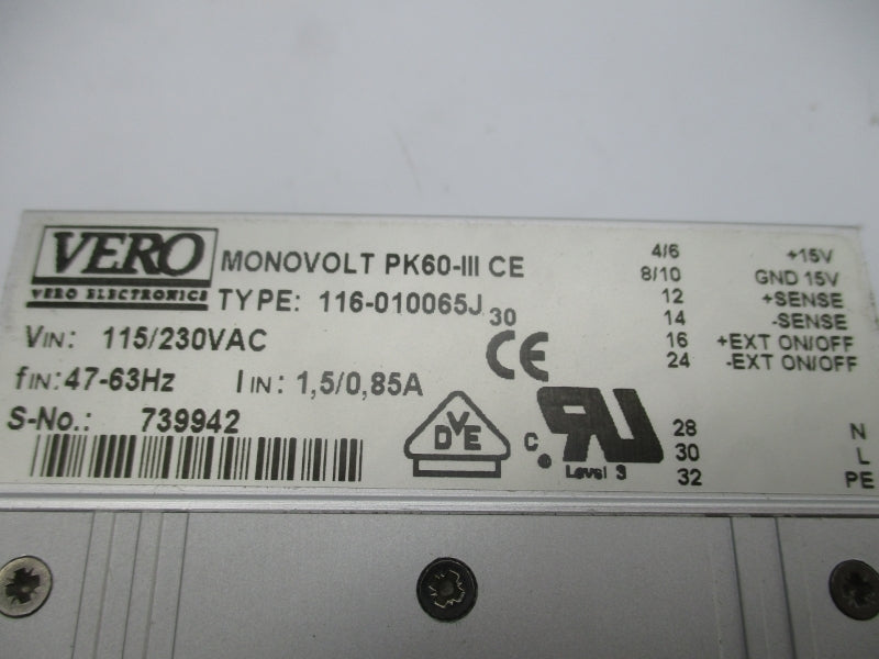 VERO 116-010065J 115/230VAC 1.5/0.85A NSMP