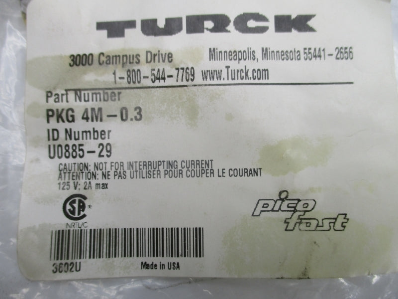 TURCK U0885-29 PKG 4M-0.3 125V 2A NSMP