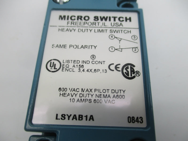 MICRO SWITCH LSYAB1A 600VAC 10A NSNP