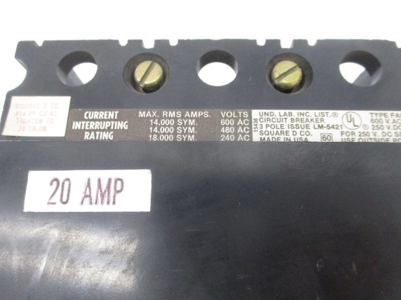 SQUARE D FAL32020 600VAC 20A NSNP