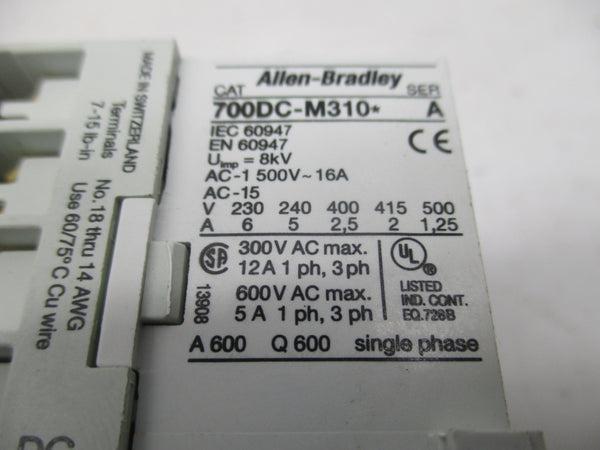 ALLEN BRADLEY 700DC-M310Z48 SER. A 48VDC (PKG OF 10) (BR/WH) NSMP