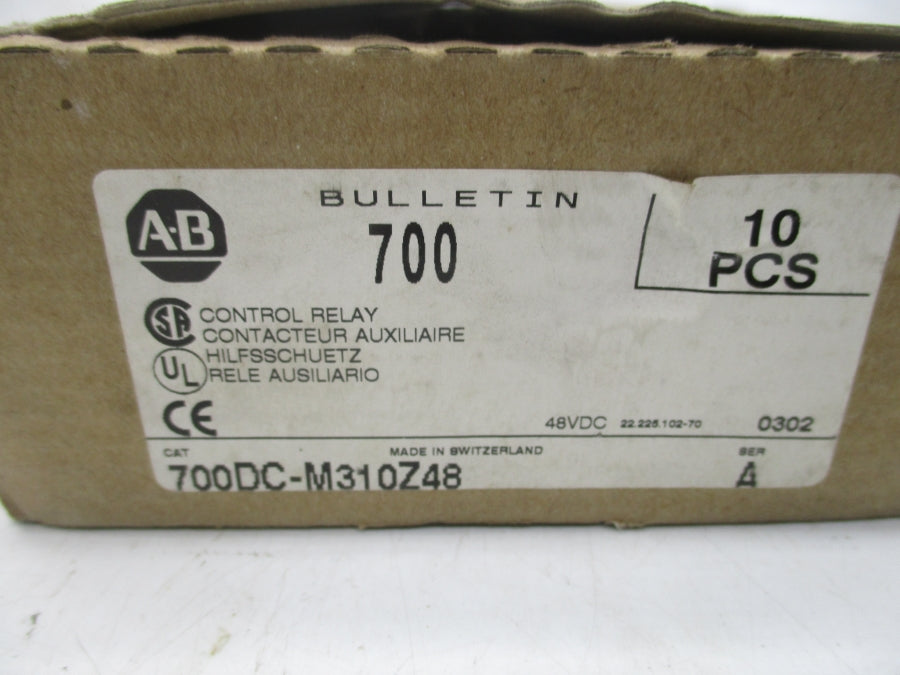 ALLEN BRADLEY 700DC-M310Z48 SER. A 48VDC (PKG OF 10) (BR/WH) NSMP