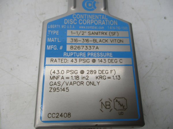 CONTINENTAL DISC 8267337A 43PSI 1-1/2" NSMP