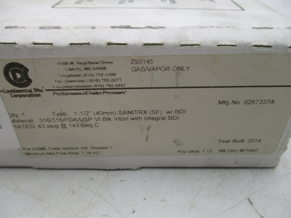CONTINENTAL DISC 8267337A 43PSI 1-1/2" NSMP