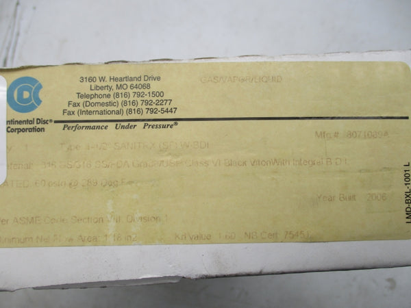 CONTINENTAL DISC 8071089A 60PSI 1-1/2" NSMP