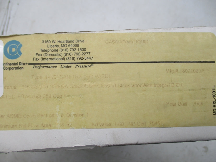 CONTINENTAL DISC 8071089A 60PSI 1-1/2" NSMP
