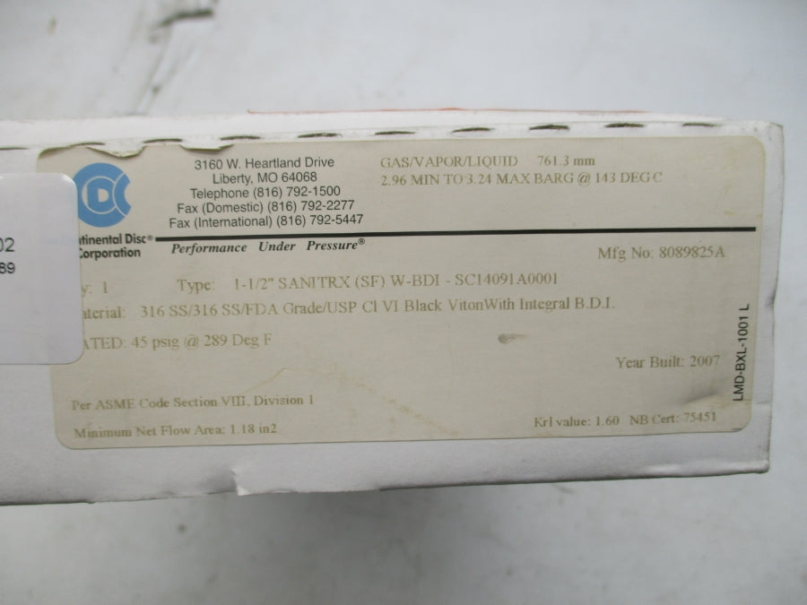 CONTINENTAL DISC 8089825A 45PSI 1-1/2" NSMP