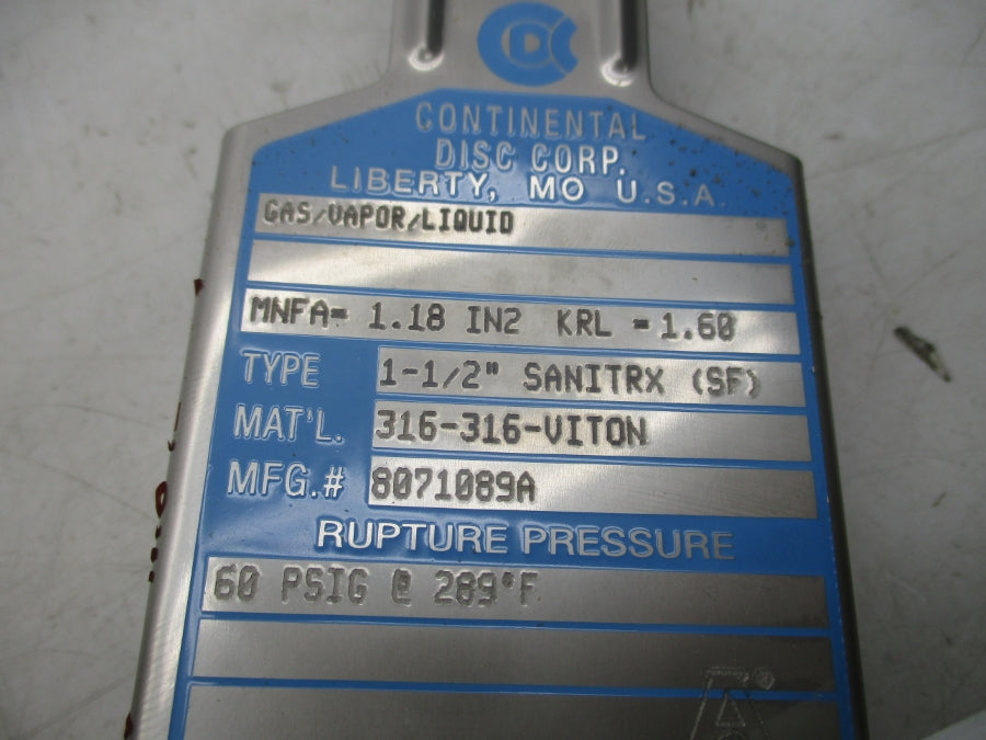 CONTINENTAL DISC 8071089A 60PSI 1-1/2" NSNP
