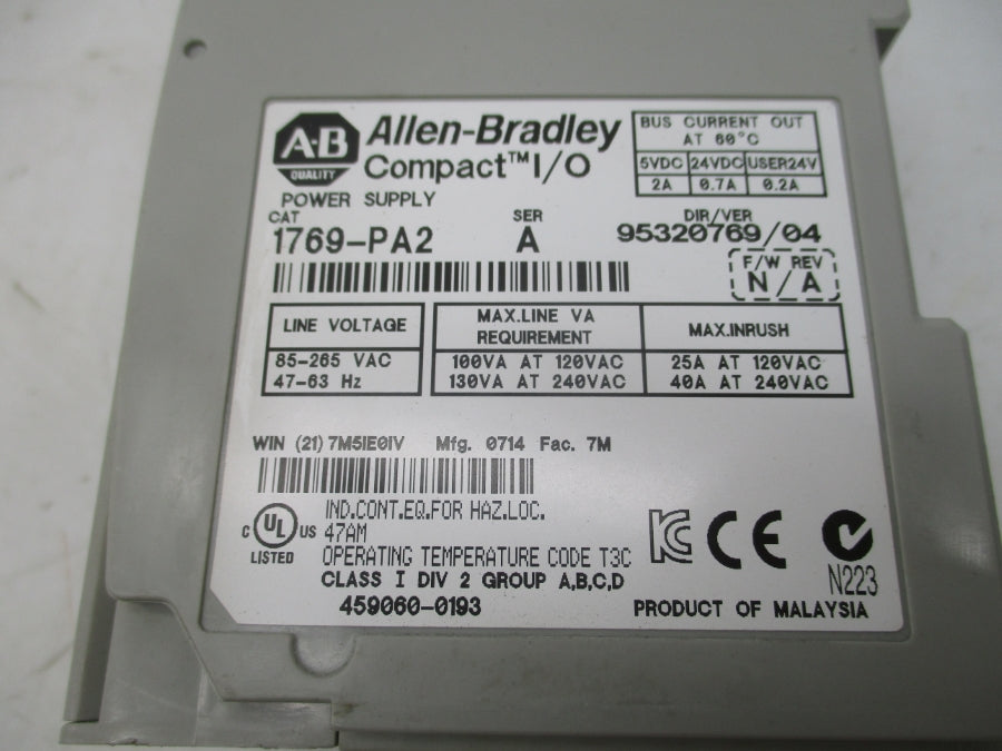 ALLEN BRADLEY 1769-PA2 SER. A 24VDC 0.7A UNMP