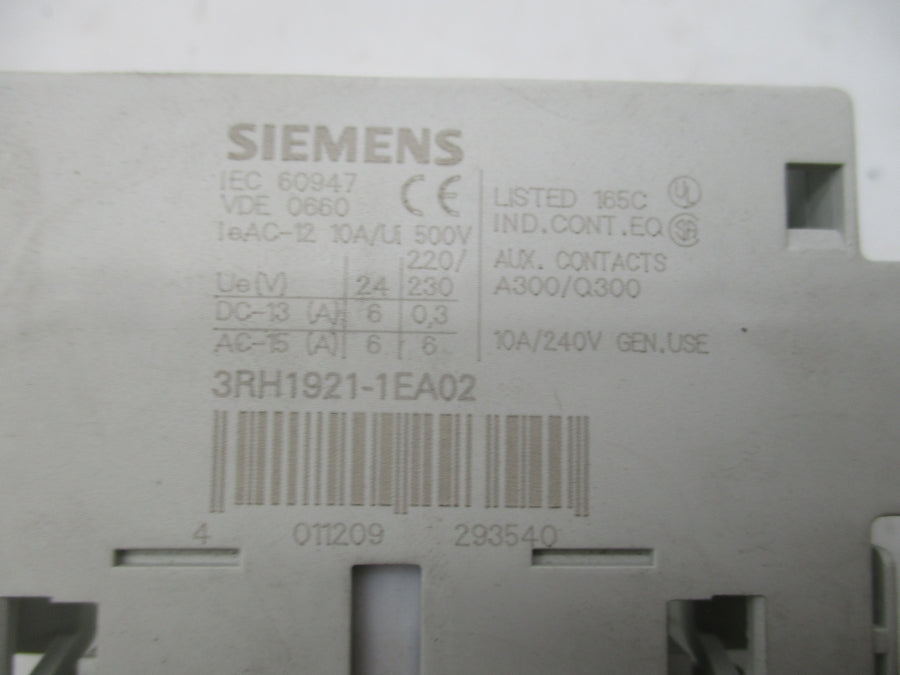 SIEMENS 3RH1921-1EA02 240V 10A NSNP