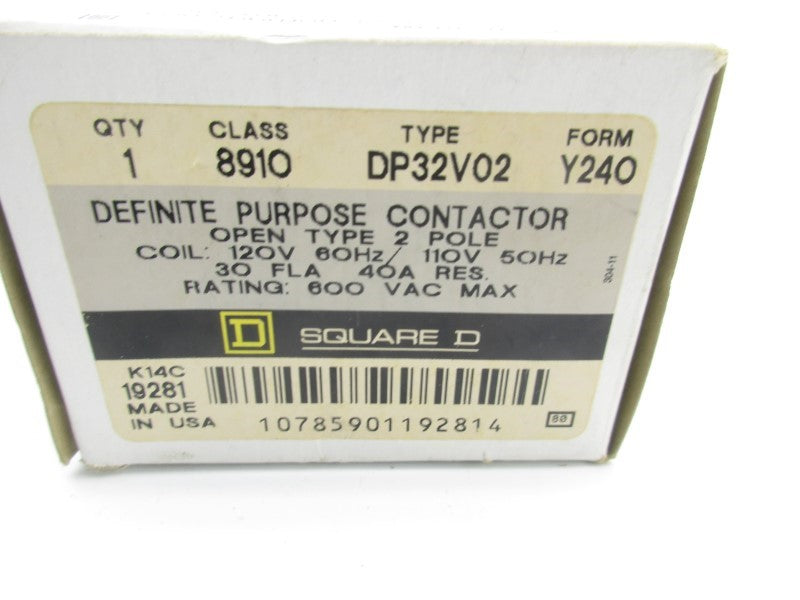 SQUARE D 8910DP32V02 SER. A 110/120V 40A NSMP