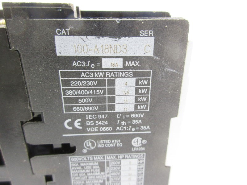 ALLEN BRADLEY 100-A18ND3 SER. C 24V 18A NSNP