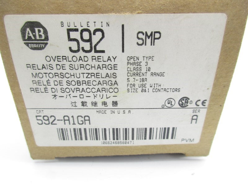 ALLEN BRADLEY 592-A1GA SER. A 600V 5.7-18A (BR/WH) NSMP