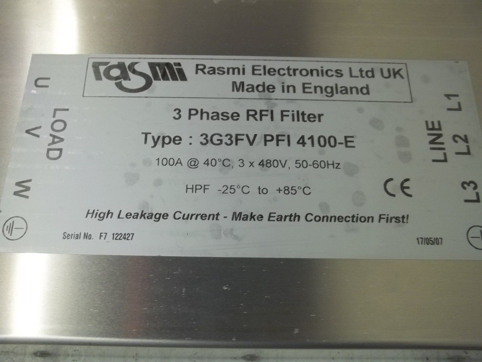 RASMI ELECTRONICS 3G3FVPF14100-E 3-PHASE RFI FILTER NSMP