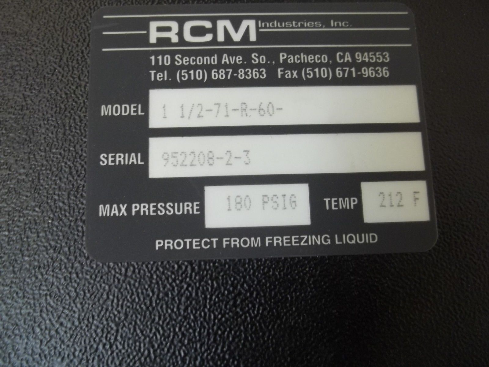 RCM INDUSTRIES, INC. 1 1/2-71-R-60 GAUGE 5-60 NSMP