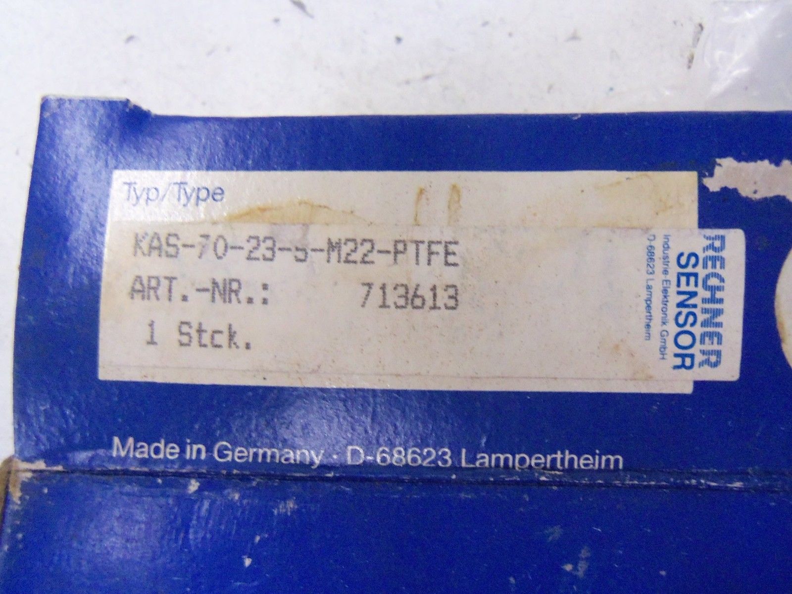 RECHNER SENSORS KAS-70-23-S-M22-PTFE *NEW IN BOX*