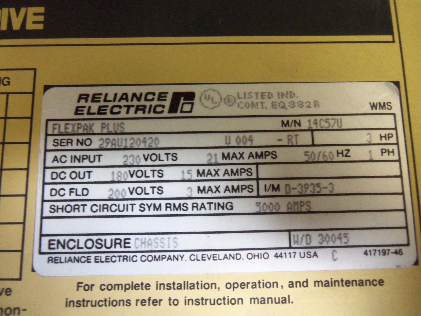 RELIANCE 14C57U MOTOR CONTROLS NSNP