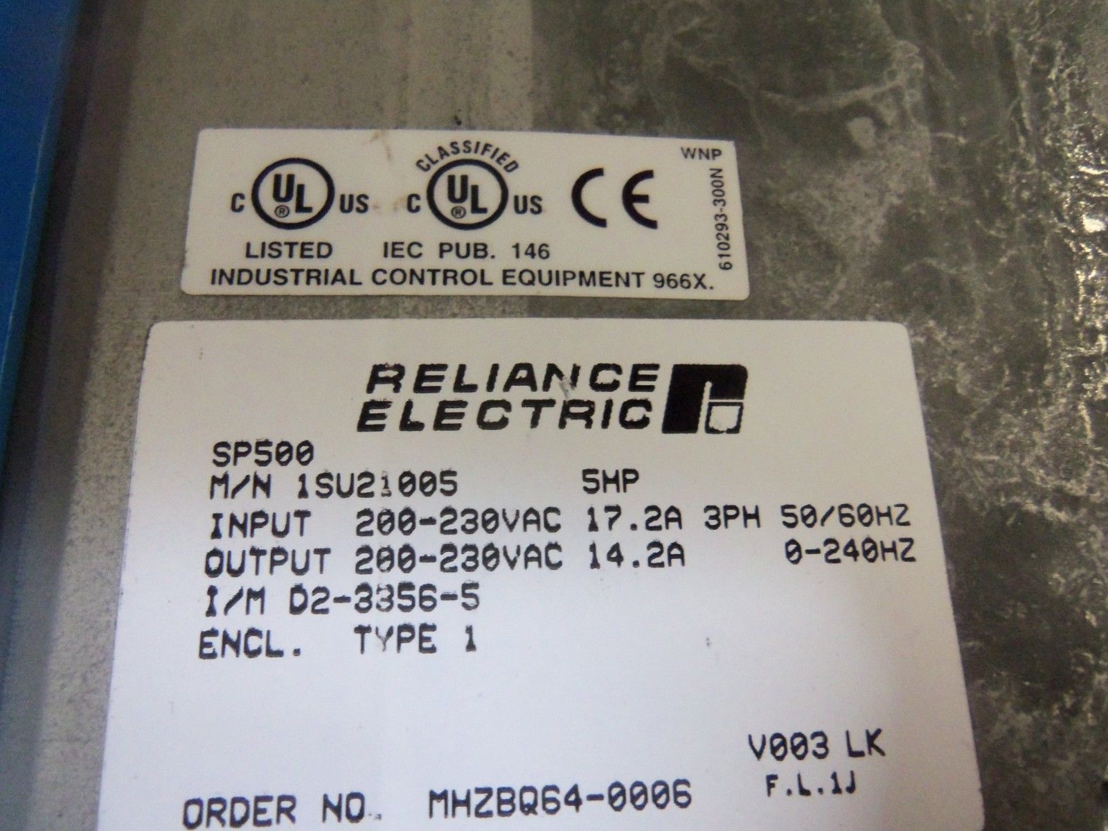 RELIANCE ELECTRIC SP500 VS DRIVE 1SU21005 DRIVE 5HP  UNMP
