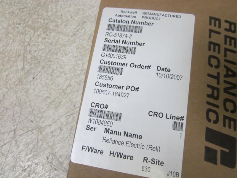 RELIANCE ELECTRIC R0-51874-2 STATIC SEQUENCE CARD REMAN NSMP