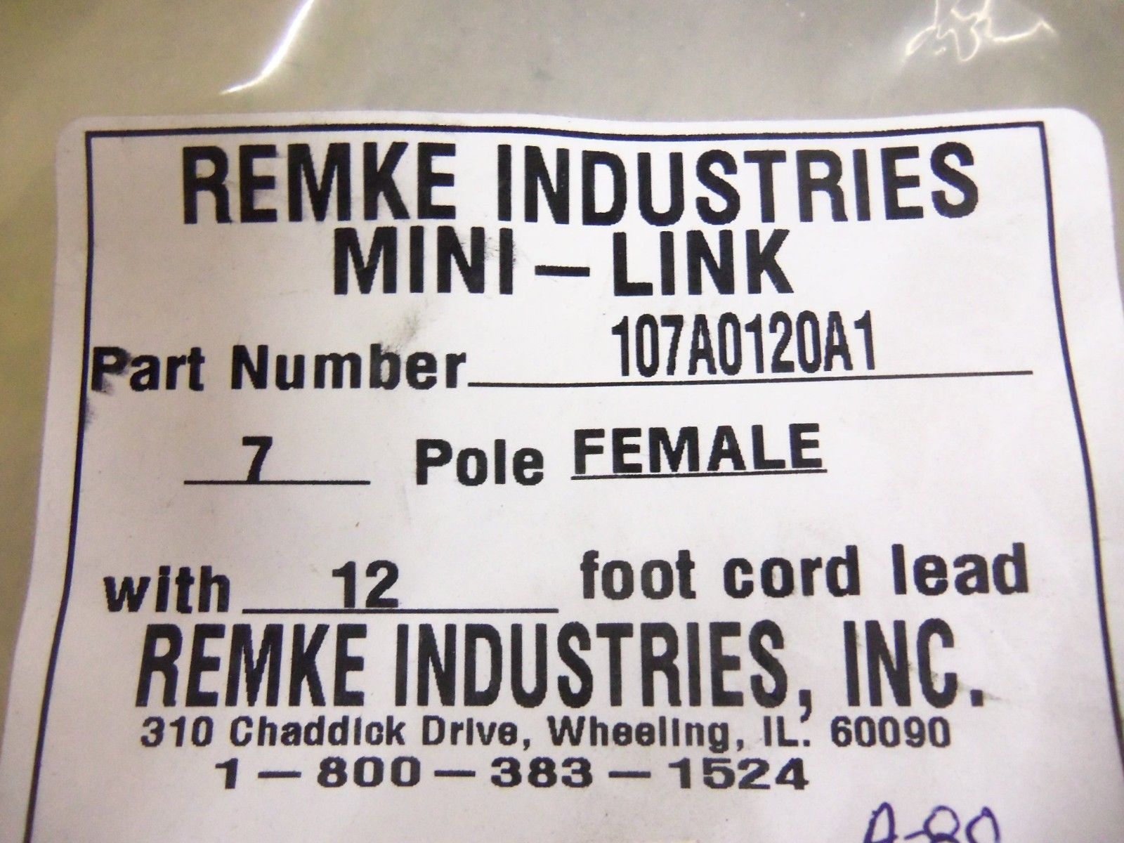 REMKE INDUSTRIES MINI-LINK 107A0120A1 7P FEMALE CORDSET 12' NSMP