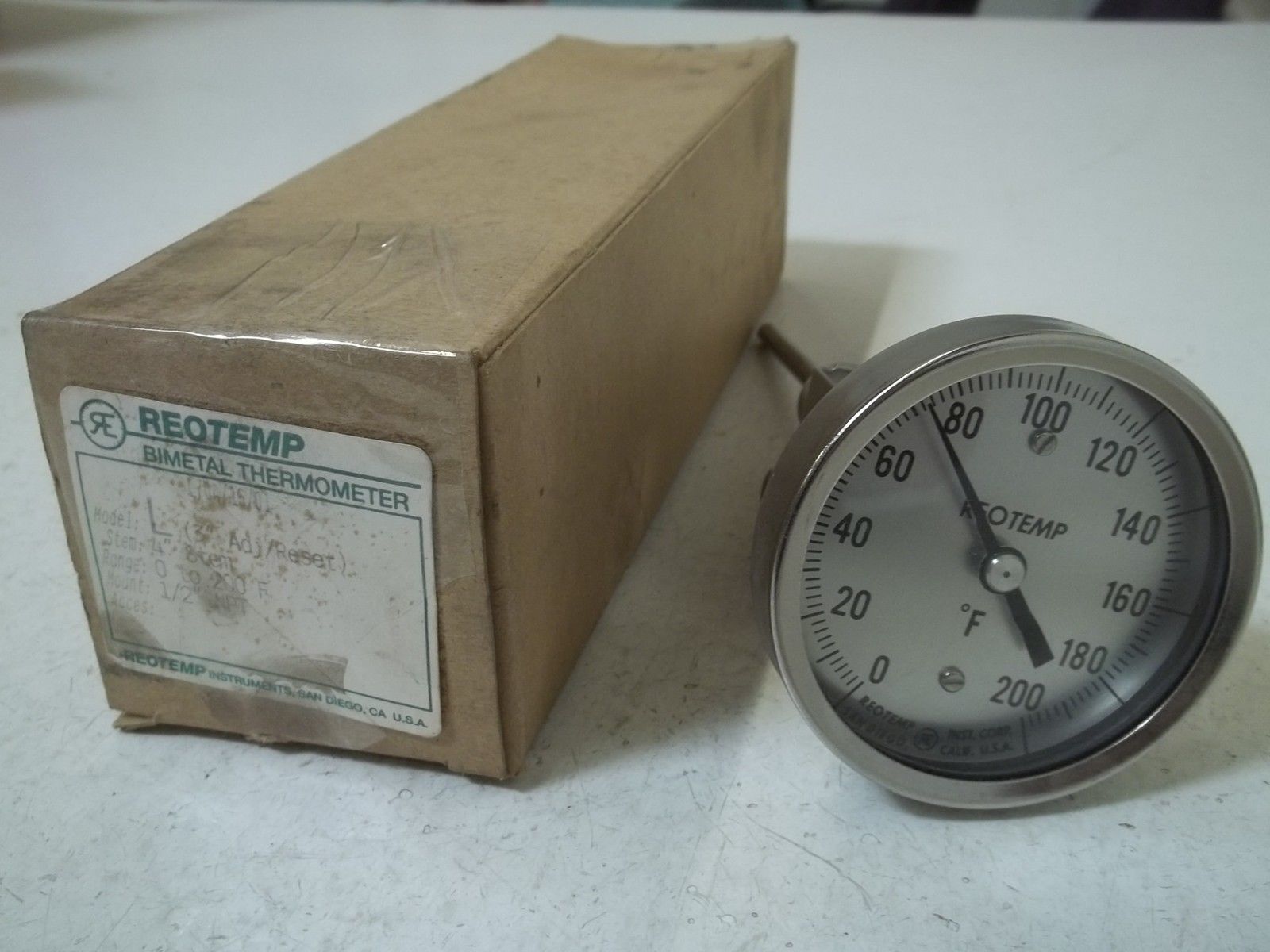 REOTEMP MODEL L (3' ADJ/RESET) 4"STEM 0-200F 1/2"NPT THERMOMETER NSMP