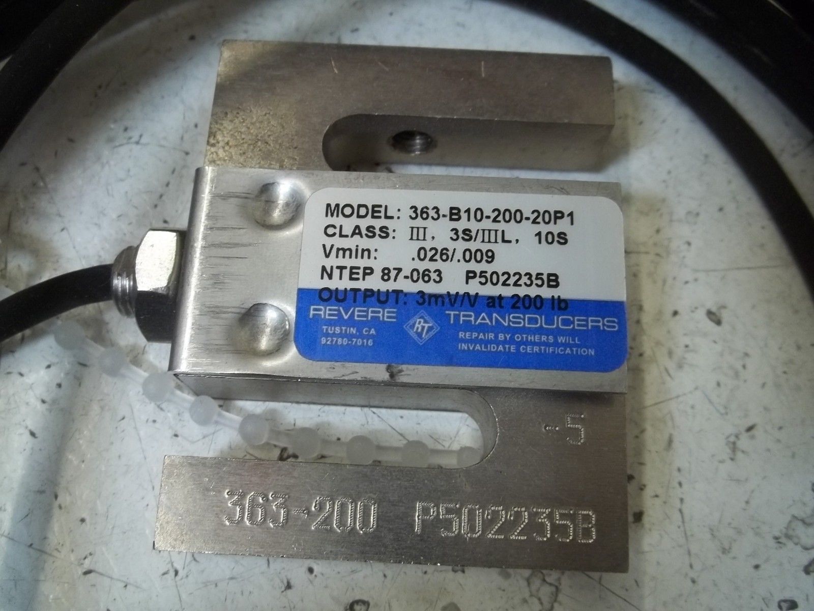 REVERE TRANSDUCERS 363-B10-200-20P1 LOAD CELL 200lbs NSMP