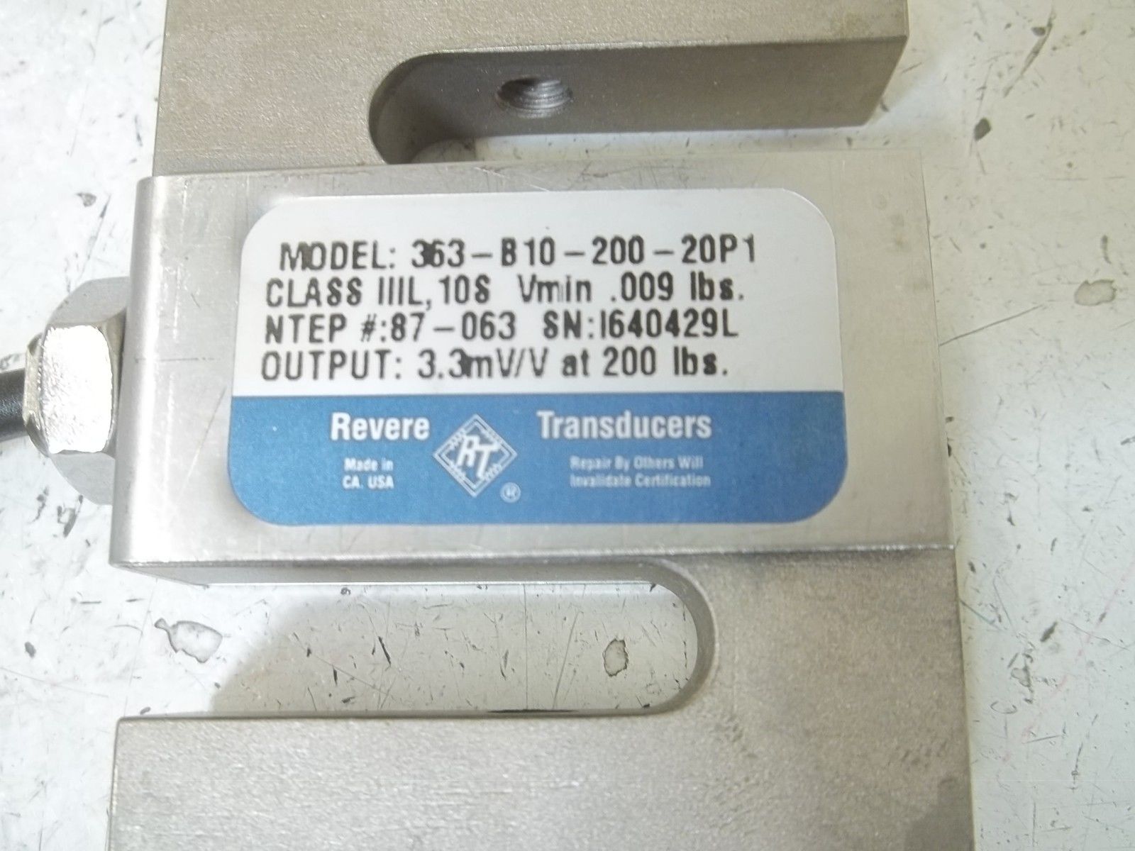 REVERE TRANSDUCERS 363-B10-200-20P1 LOAD CELL 200lbs NSNP